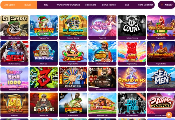 wunderwins games page