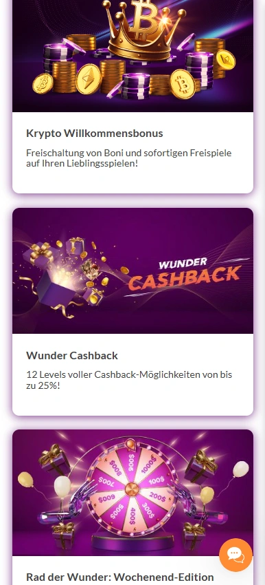 wunderwins mobile bonuses page