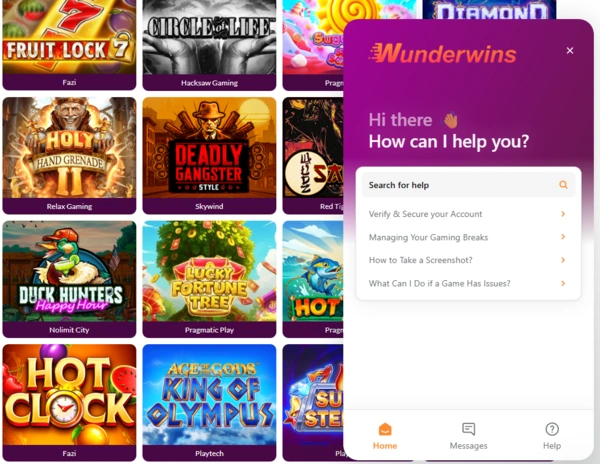 wunderwins support page